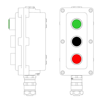 Пост управления взрывонепроницаемый из алюминия LCSD-03-B-MC-L1G(220)x1-P1B(11)x1-P1R(11)x1-PCMB-KAEPM3MHK-26 DKC LCSD21000124