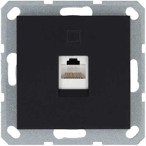 Розетка компьютерная 1-м RJ45 IP20 кат. 5E механизм черн. матов. soft touch Jasmart G6105PB