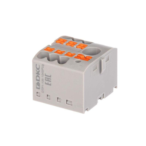 Блок распределительный зажим push-in 1 ввод 6кв.мм 6 точек подключения 2.5кв.мм сер. DKC DTP1-106-104SPUG