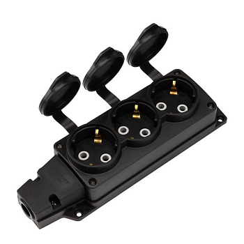 Колодка удлинителя 3-м с заземл. 16А IP54 влагозащ. с защ. крышкой COMPACT каучук черн. Rexant 111-223