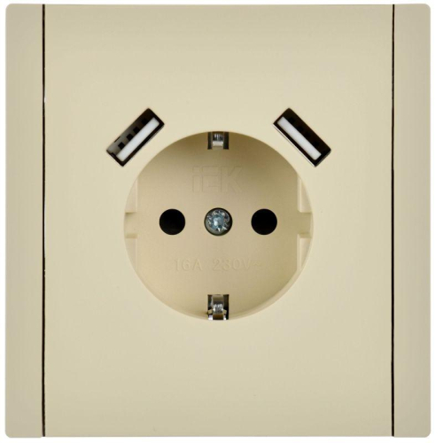 Розетка FORTE&PIANO FP445 16А USB A+A 3.1А с заземл. защ. шторки винт. крепл. ваниль IEK FP-R14-16-U21-D31-K10