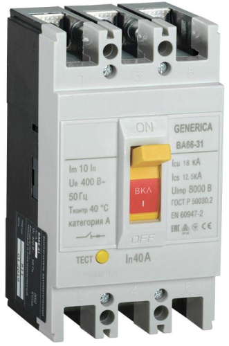 Выключатель автоматический 3п 40А 18кА ВА66-31 GENERICA SAV10-3-0040-G