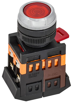 Кнопка ABLFS-22 d22мм 1НО+1НЗ 240В неон красн. GENERICA BBT30-ABLFS-K04