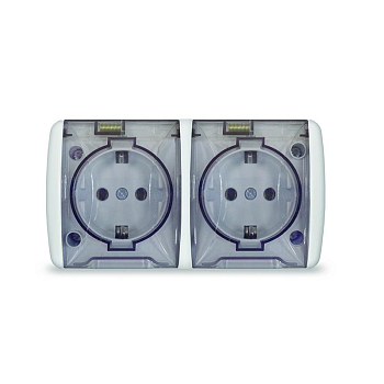 Розетка 2-м ОП Клио 16А IP54 с заземл. с прозр. крышкой бел. Universal К2232