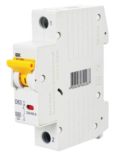 Выключатель автоматический модульный 1п D 63А 6кА ВА47-60МА без тепл. расцеп. KARAT IEK MVA33-1-063-D