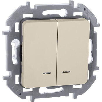 Выключатель 2-кл. Inspiria 10А IP20 250В 10AX с подсветкой/индикацией механизм сл. кость IEK 673631