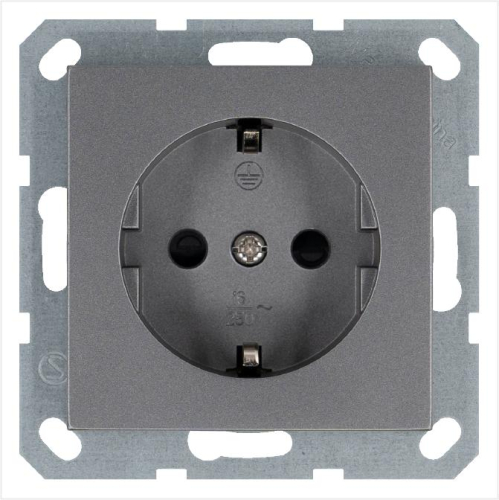 Розетка 1-м Shuko 16А IP20 с заземл. защ. шторки механизм алюм. Jasmart G5501S