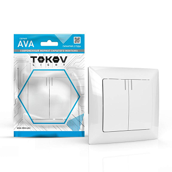Выключатель 2-кл. СП AVA 10А IP20 с индикатором в сборе бел. TOKOV ELECTRIC TKL-AV-V2IF-C01