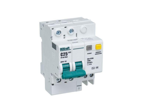 Выключатель автоматический дифференциального тока 2п D 63А 30мА тип AC ДИФ-101 со встроен. защитой от сверхтоков DEKraft 15092DEK