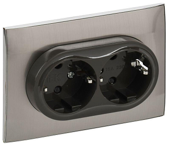 Розетка 2-м SKANDY 16А с заземл. защ. шторки в сборе SK-R07N никель IEK SK-R24-16-K50-F