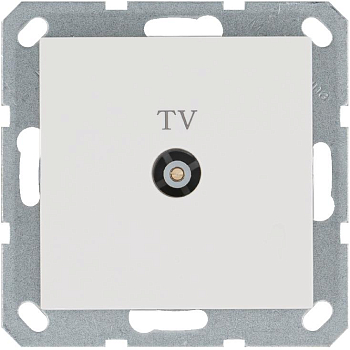 Розетка телевизионная проходная TV Ф9.5мм механизм бел. глянцевый Jasmart G6002W