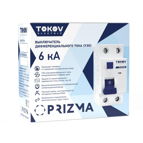 Выключатель дифференциального тока (УЗО) 2П (1P+N) 40А 30мА тип AC 6кА TOKOV Electric TKE-PZ60-RCDM-2-40-30-AC