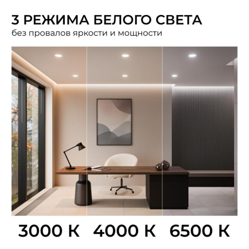 Панель светодиодная встраив. 3 ССT 15Вт 230В/50Гц 1200лм 3-4-6.5К IP44 d145х26мм круг Apeyron 06-162