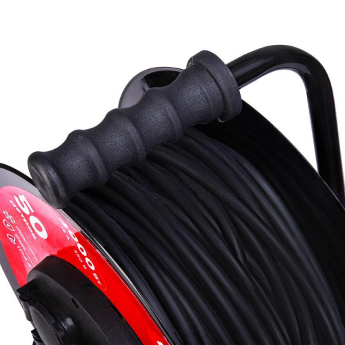 Удлинитель на метал. катушке 4х50м с заземл. IP44 КГ 3х2.5кв.мм с выключателем с защ. крышками Rexant 13-5016