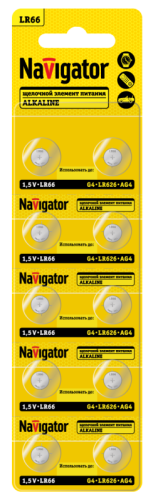 Элемент питания алкалиновый "таблетка" 95 666 NBT-09 (LR66 AG4 LR626 BP10) (блист.10шт) Navigator 95666