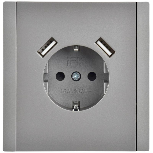 Розетка FORTE&PIANO FP545 16А USB A+A 3.1А с заземл. защ. шторки винт. крепл. сталь IEK FP-R14-16-U21-D31-K46
