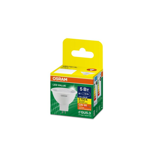 Лампа светодиодная LED G4 Value LVMR1650 5W/927 CRI95 5Вт 2700К 500лм рефлектор прозр. GU5.3 170-250В OSRAM 4630557648095