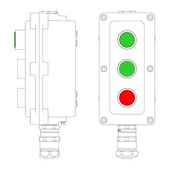 Пост управления взрывонепроницаемый из алюминия LCSD-03-B-MB-L1G(220)x1-P1G(11)x1-P1R(11)x1-PBMB-ANP15BMB DKC LCSD21000125