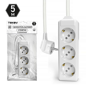 Удлинитель 3х5м с заземл. 10А 3х1.5 TOKOV LIGHT TKL-C01-BU3-5-1.5-Z