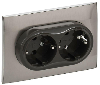 Розетка 2-м SKANDY 16А с заземл. без защ. шторок в сборе SK-R08N никель IEK SK-R21-16-K50-F