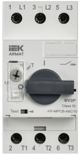 Выключатель автоматический защиты двигателя A6 GV2P 6.3-10А ARMAT IEK AR-MPCB-A6C10