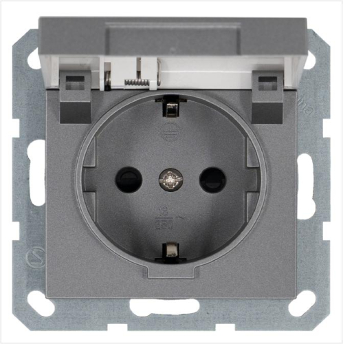 Розетка 1-м Shuko 16А IP20 с заземл. защ. шторки с крышкой механизм алюм. Jasmart G5505S