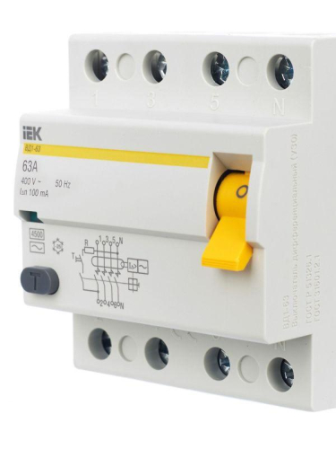 Выключатель дифференциального тока (УЗО) 4п 63А 100мА тип A ВД1-63 KARAT IEK MDV11-4-063-100