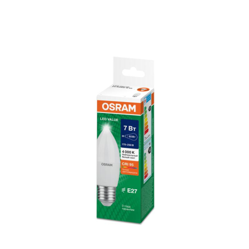 Лампа светодиодная LED G4 Value LVCLB60 7W/940 CRI95 7Вт 4000К 700лм свеча матов. E27 170-250В OSRAM 4058075579477