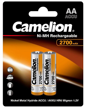 Аккумулятор AA/R6 2700мА.ч NI-MN BP-2 металлик (блист.2шт) Camelion 7371