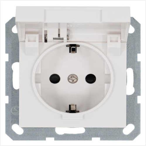 Розетка 1-м Shuko 16А IP20 с заземл. защ. шторки с крышкой механизм бел. глянцевый Jasmart G5505W
