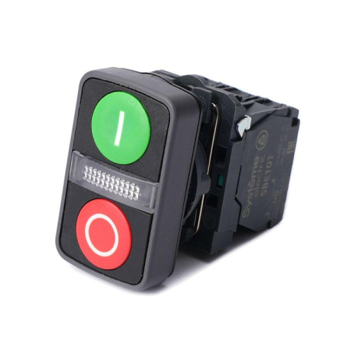 Кнопка двойная SB5 в сборе модуль 22мм зел."I"+сигнал. лампа+красн."О" пластик 230В AC 1НО+1НЗ SE SB5AW7A3741M5