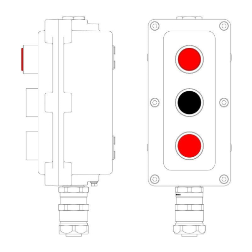 Пост управления взрывонепроницаемый из алюминия LCSD-03-B-MC-L1R(220)x1-P1B(11)x1-P1R(11)x1-PCMB-KAEPM3MHK-20 DKC LCSD21000130