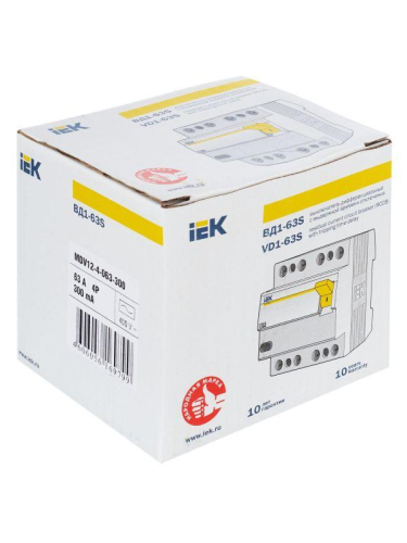 Выключатель дифференциального тока (УЗО) 4п 63А 300мА тип ACS ВД1-63S KARAT IEK MDV12-4-063-300