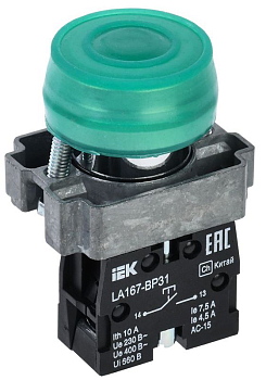 Кнопка LA167-BP31 d22мм 1НО зел. IEK BBT20-BP31-1-22-67-K06