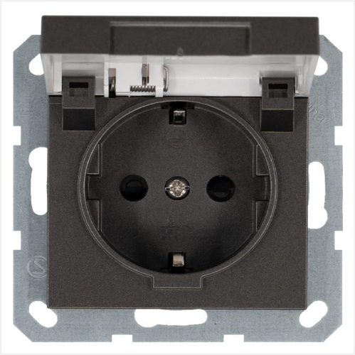 Розетка 1-м Shuko 16А IP20 с заземл. защ. шторки с крышкой механизм мокко Jasmart G5505Z