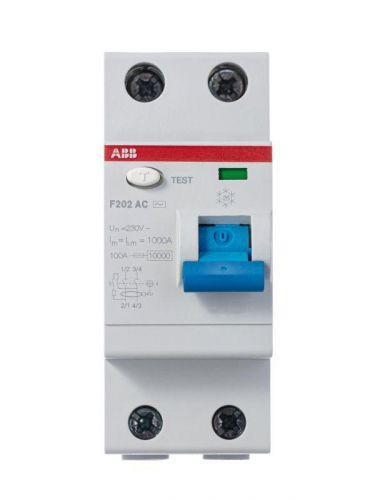 Выключатель дифференциального тока (УЗО) 2п 16А 10мА тип AC F202 ABB 2CSF202001R0160