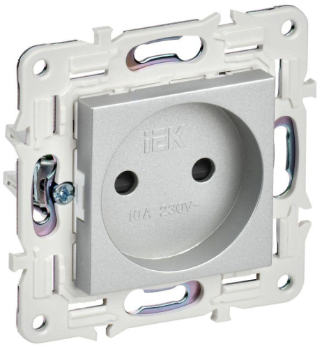 Розетка SKANDY 10А без заземл. защ. шторки SK-R01S серебр. IEK SK-R13-10-K23