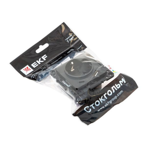 Розетка 1-м СП Стокгольм 16А USB A+C с заземл. защ. шторки винтов. клеммы механизм черн. EKF EZR16-2USB-typeA-typeC