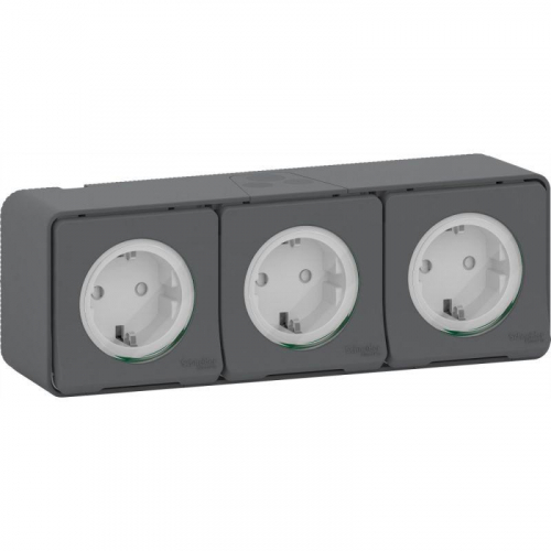 Блок розеточный 3-м ОП Mureva Styl 16А IP55 с заземл. винт. клеммы антрацит SchE MUR36038