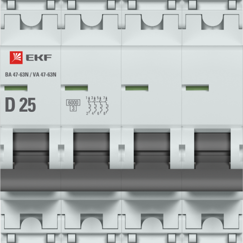 Выключатель автоматический модульный 4п D 25А 6кА ВА 47-63N PROxima EKF M636425D