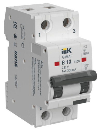 Выключатель автоматический дифференциального тока 2п B 13А 300мА тип AC АВДТ B10N ARMAT IEK AR-B10N-2-B013C300