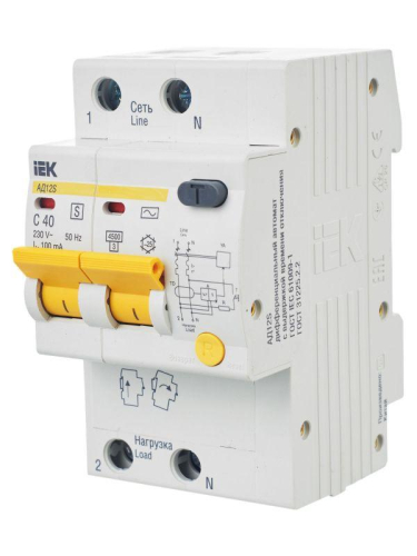 Выключатель автоматический дифференциального тока селективный 2п 40А 100мА тип AC АД12S KARAT IEK MAD13-2-040-C-100