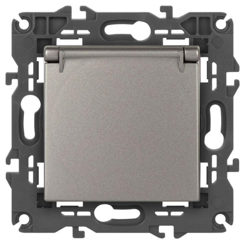 Розетка Elegance 14-2103-16 16А 250В 2P+E Schuko защ. шторки с крышкой титан Эра Б0065811