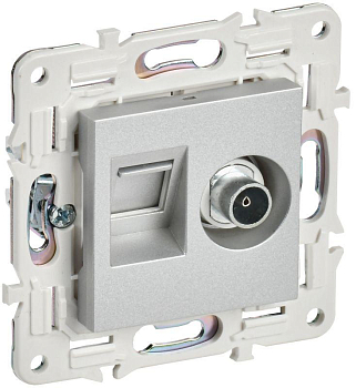 Розетка двойная TV+RJ45 кат.6E SKANDY SK-A15S серебр. IEK SK-AK20-2-K23