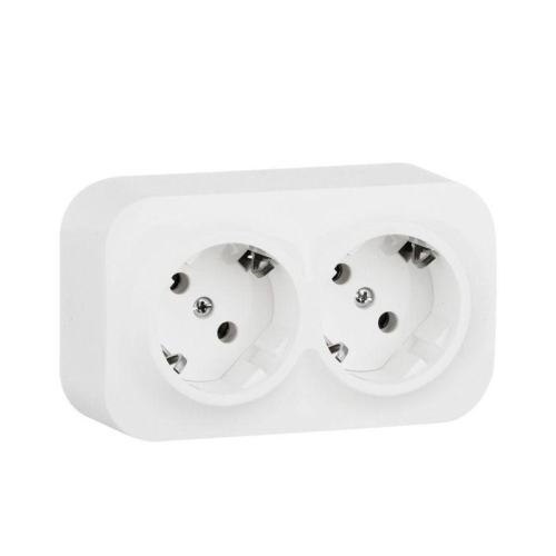 Розетка 2-м ОП Quteo 16А IP20 250В 2х2P+E с заземл. без защ. шторок бел. IEK 782233