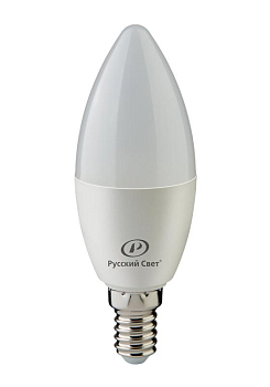 Лампа светодиодная RS LED C37 E14 8W 220-240V 8Вт свеча матовая 2700К тепл. бел. E14 800лм 220-240В Ra90 Русский Свет 15010545058