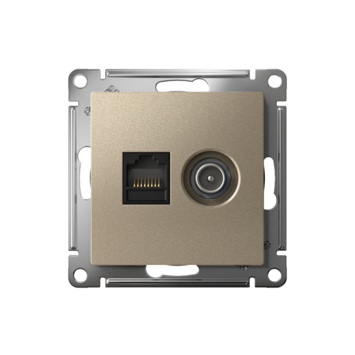 Розетка компьютерная + телевизионная 2-м СП AtlasDesign RJ45 кат.5E + TV механизм шампань SE ATN000589
