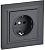 Розетка СП BRITE РСР14-1-0-БрГ 16А в сборе с заземл. защ. шторки графит IEK BR-R14-16-K53-F