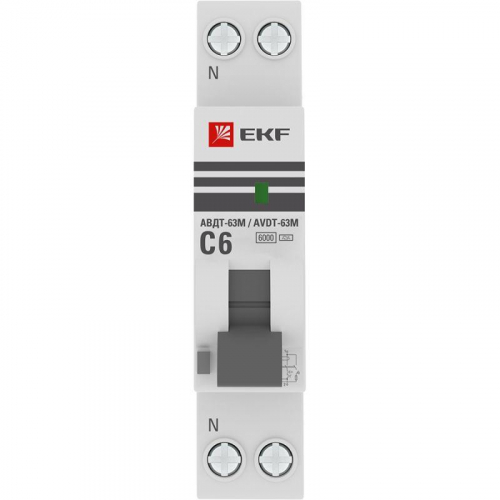 Выключатель автоматический дифференциального тока 1мод. C 6А 10мА тип А 6кА АВДТ-63М (электрон.) PROxima EKF D636EA06C10