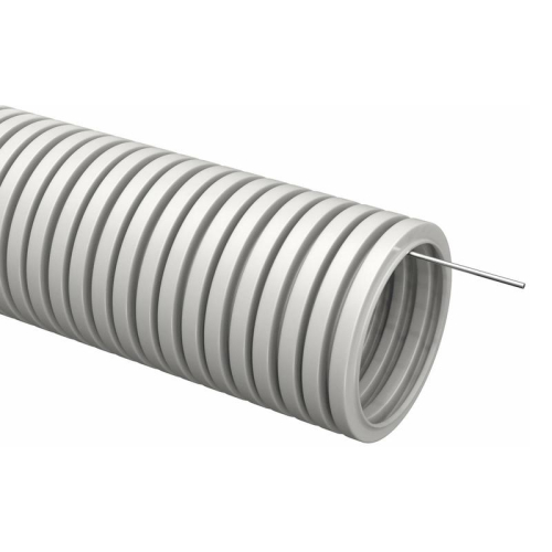 Труба гофрированная ПВХ d16мм с протяжкой сер. (уп.100м) TOKOV ELECTRIC TKE-TG/P-16-C06/100